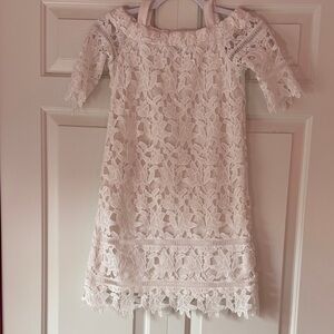 Charming Floral Lace Kids Dress in White